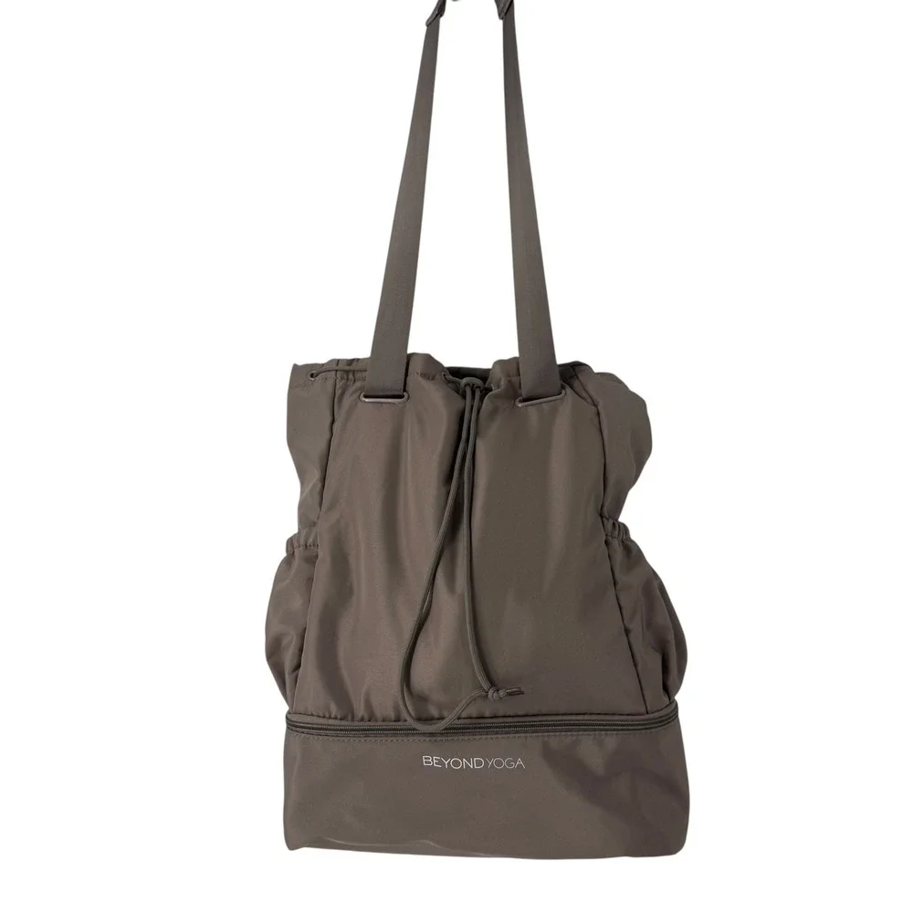 Beyond‎ Yoga Womens Convertible Backpack Tote Bag Taupe Brown Nylon Gym Travel